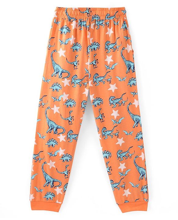 Pine Kids Single Jersey Half Sleeves Night Suit Dino & Stars Print - Orange