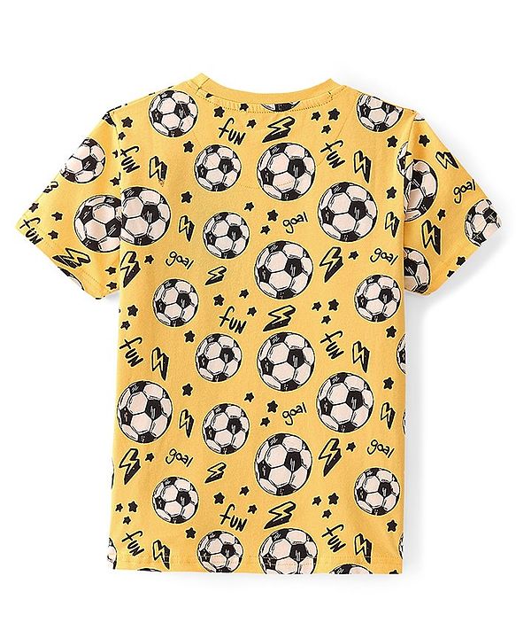 Pine Kids 100% Cotton Knit Half Sleeves Football Printed Night Suit - Yellow