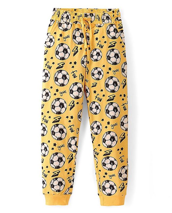 Pine Kids 100% Cotton Knit Half Sleeves Football Printed Night Suit - Yellow