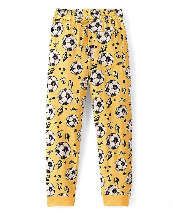 Pine Kids 100% Cotton Knit Half Sleeves Football Printed Night Suit - Yellow
