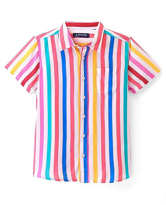 Pine Kids Viscose Woven Half Sleeves Striped Shirt - Multicolour