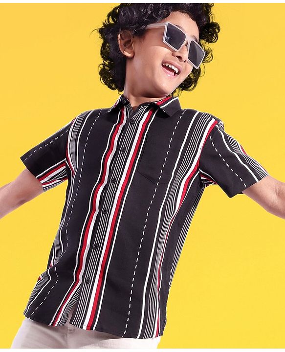 Pine Kids Viscose Woven Half Sleeves Striped Shirt - Multicolour