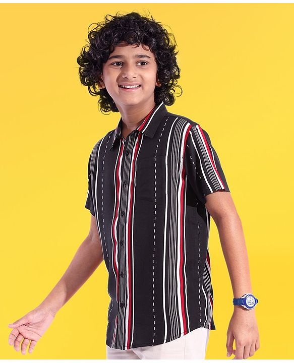 Pine Kids Viscose Woven Half Sleeves Striped Shirt - Multicolour