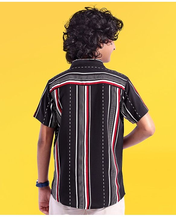 Pine Kids Viscose Woven Half Sleeves Striped Shirt - Multicolour