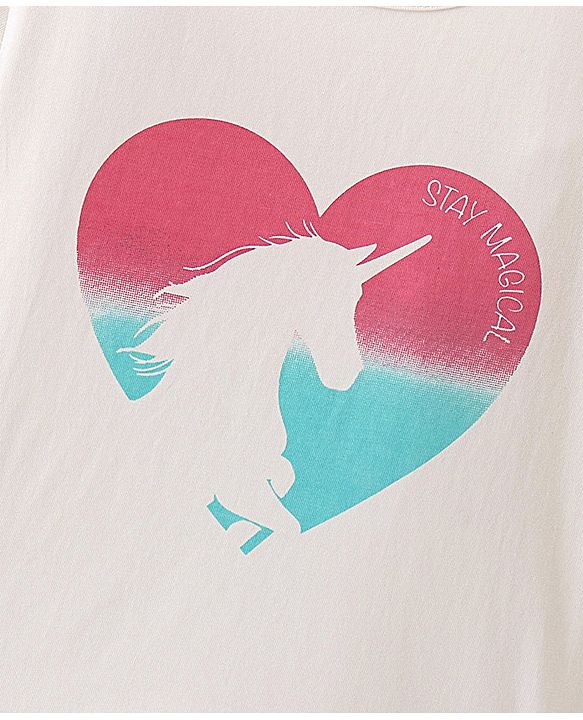 Pine Kids Cotton Half Sleeves T-Shirt Unicorn in Heart Print - Snow White