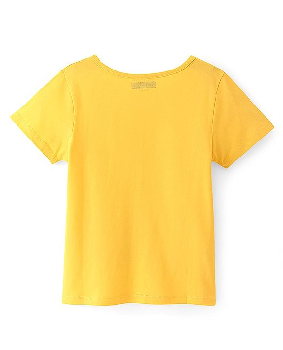 Pine Kids Cotton Knit Half Sleeves T-Shirt Floral Print - Yellow Gold