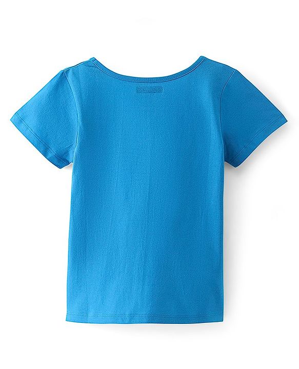Pine Kids 100% Cotton Knit Half Sleeves T-Shirts Text & Flower Print - Blue