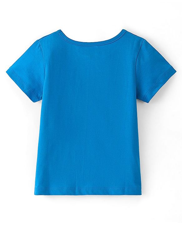 Pine Kids Cotton Half Sleeves T-Shirt Text & Floral Print - Blue