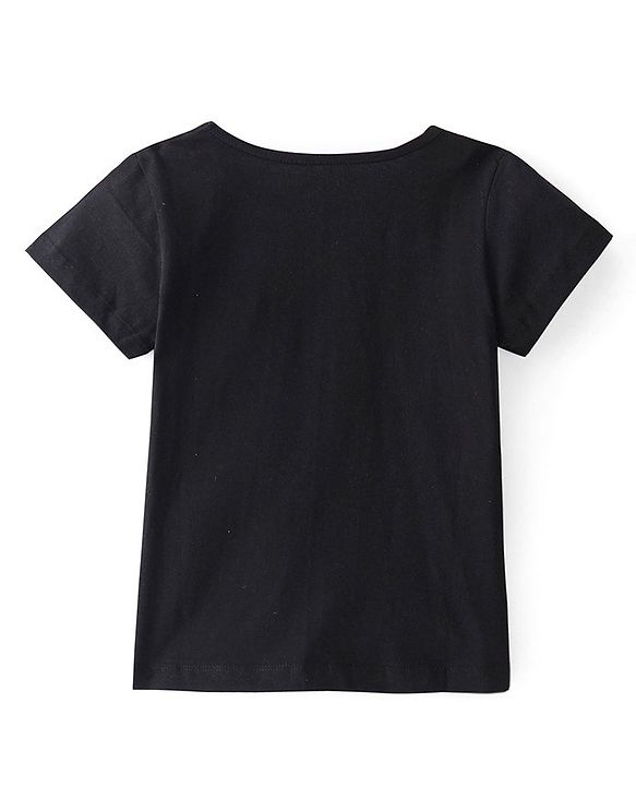 Pine Kids 100% Cotton Half Sleeves Text with Floral Print T-Shirt - Black