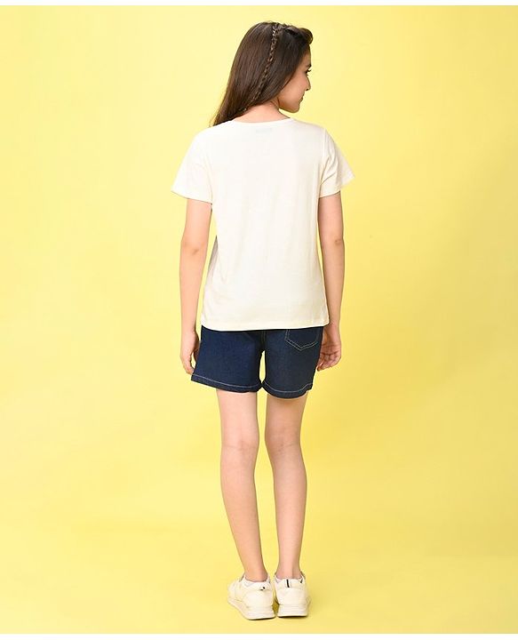Pine Kids Cotton Half Sleeves T-Shirt California Print - Snow White