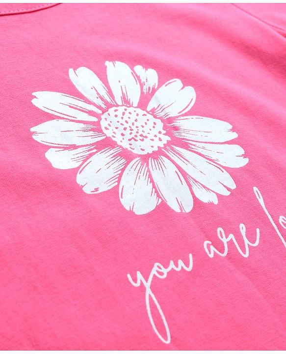Pine Kids 100% Cotton Half Sleeves T-Shirt With Floral Print - Pink