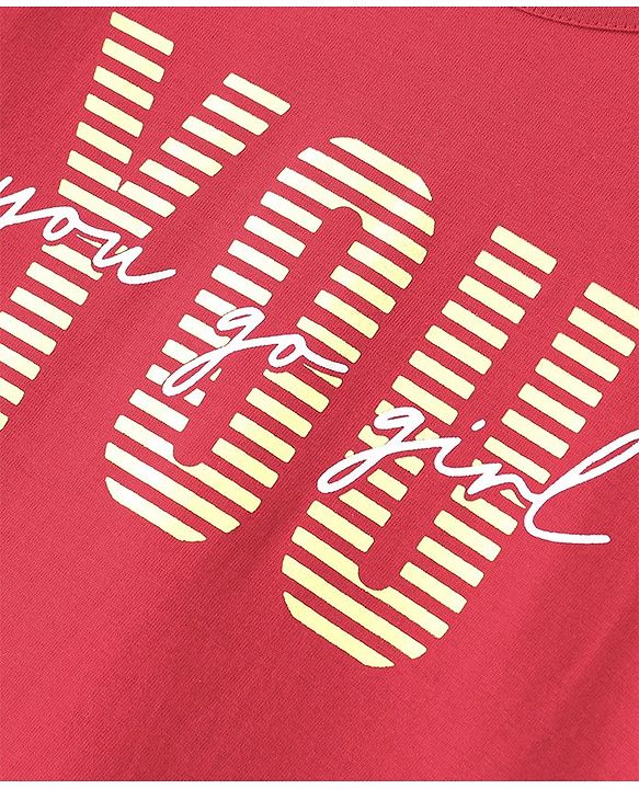 Pine Kids 100% Cotton Half Sleeves Text Print T-Shirt - Red