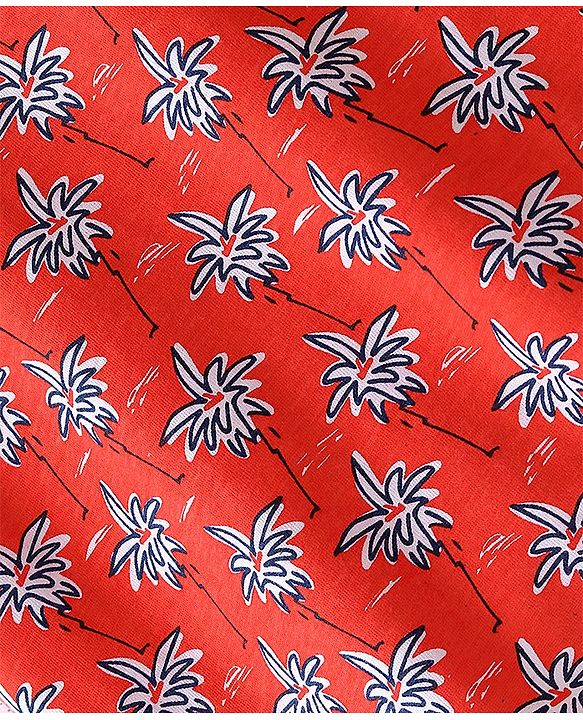 Pine Kids 100% Cotton Knit Half Sleeves T-Shirt Leafy Print - Red