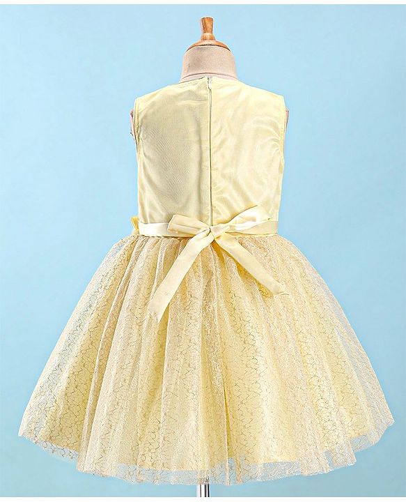 Pine Kids Woven Sleeveless Sequinned Party Frock with Floral Applique - Yellow