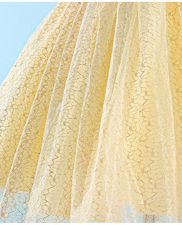 Pine Kids Woven Sleeveless Sequinned Party Frock with Floral Applique - Yellow