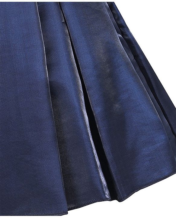 Pine Kids Woven Sleevless Frock With Pleats & Bow - Navy Blue