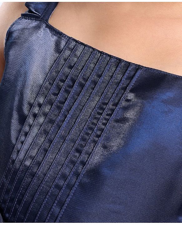 Pine Kids Woven Sleevless Frock With Pleats & Bow - Navy Blue