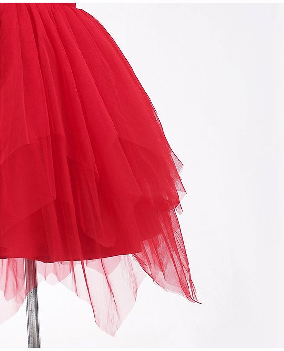 Pine Kids Woven Frill Sleeves Floral Embroidered Party Dress with Sequin Detailing - Scarlet Red