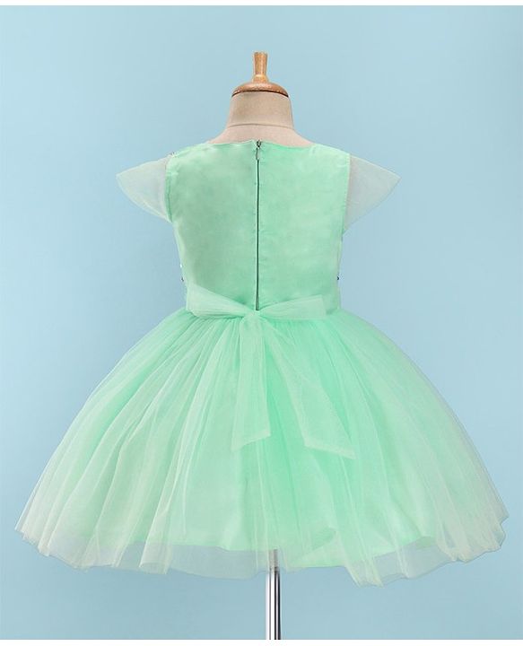 Pine Kids Woven Half Sleeves Party Frock with Sequins Detailing - Green