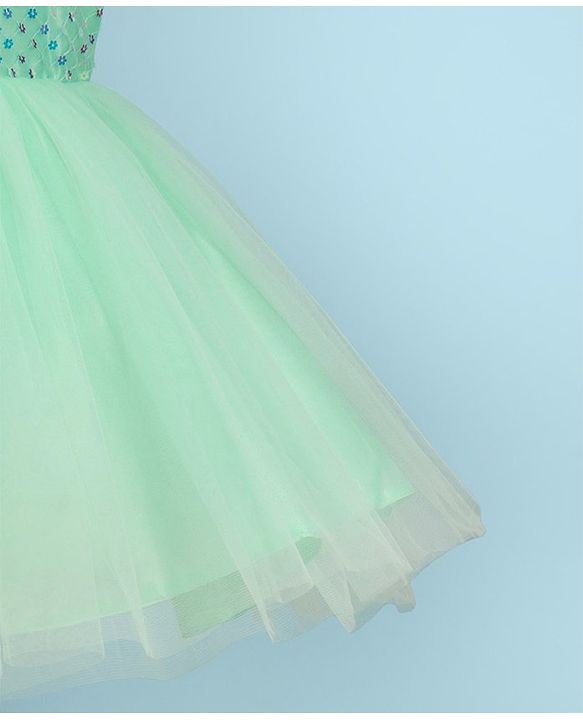 Pine Kids Woven Half Sleeves Party Frock with Sequins Detailing - Green