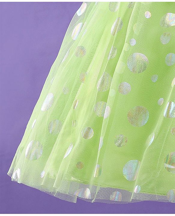 Pine Kids Woven Half Sleeves Party Frock With Polka Dot Print-Green