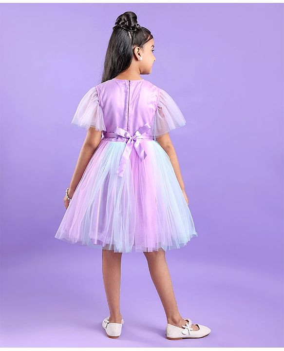 Pine Kids Half Sleeves Party Frock With Sequin Detailing - Pink
