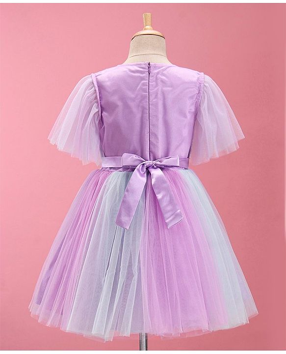 Pine Kids Half Sleeves Party Frock With Sequin Detailing - Pink