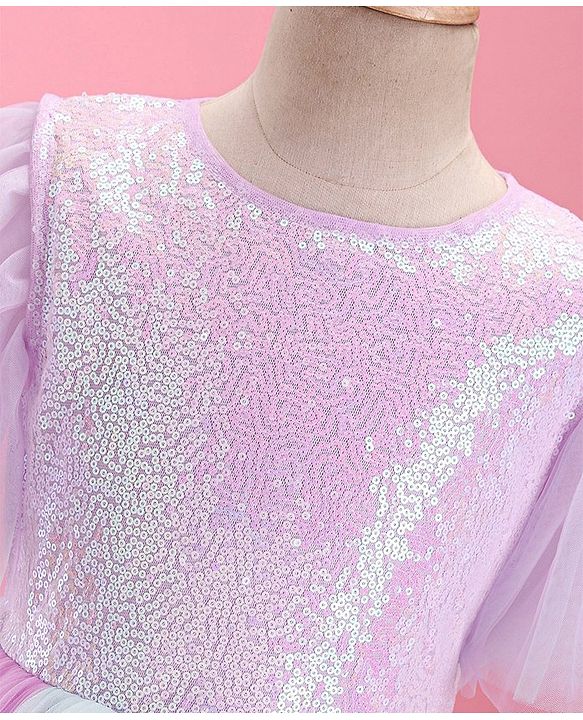 Pine Kids Half Sleeves Party Frock With Sequin Detailing - Pink