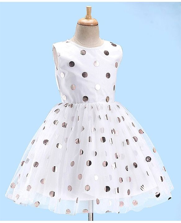 Pine Kids Woven  Sleeveless Party Frock With Polka Dot Print-White