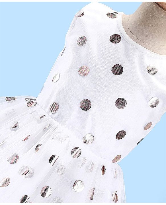Pine Kids Woven  Sleeveless Party Frock With Polka Dot Print-White