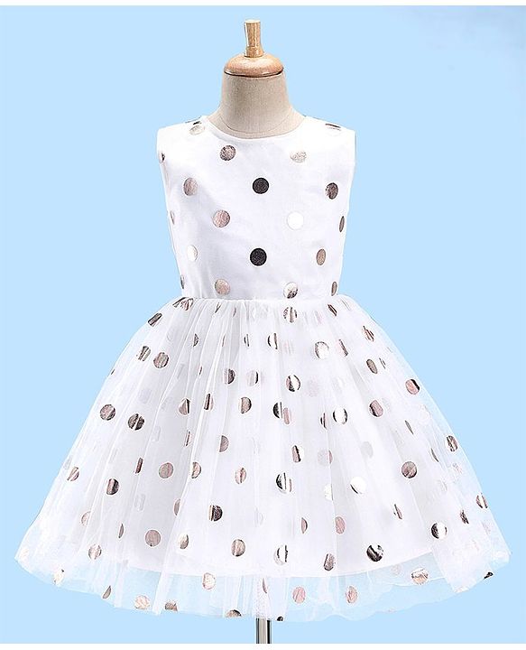 Pine Kids Woven  Sleeveless Party Frock With Polka Dot Print-White