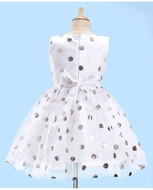 Pine Kids Woven  Sleeveless Party Frock With Polka Dot Print-White