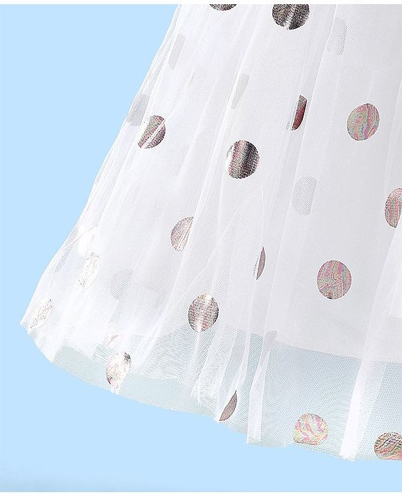Pine Kids Woven  Sleeveless Party Frock With Polka Dot Print-White