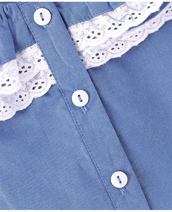 Babyhug 100% Cotton Woven Half Sleeves Top With Frill & Lace Detailing - Blue