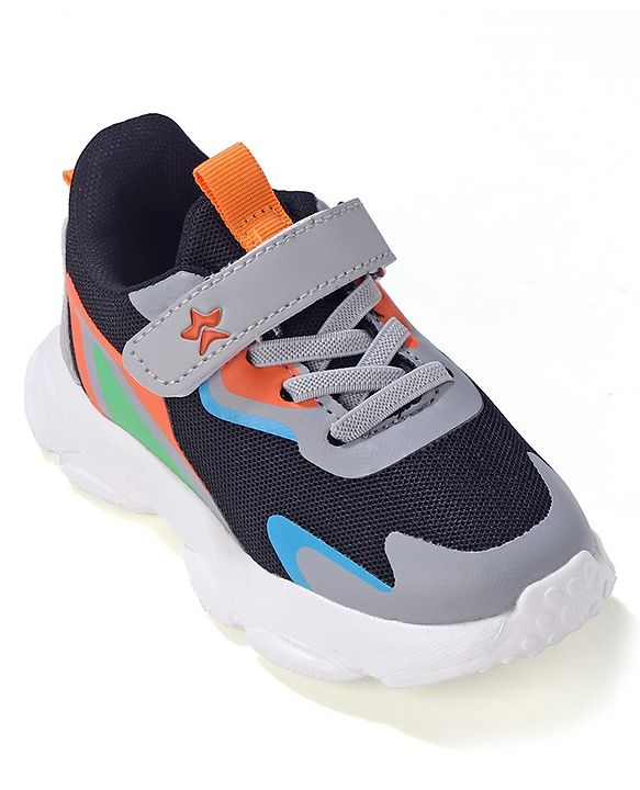 Cute Walk by Babyhug Sneakers Shoes  with Velcro Closure and Star Embroidery- Black & Beige