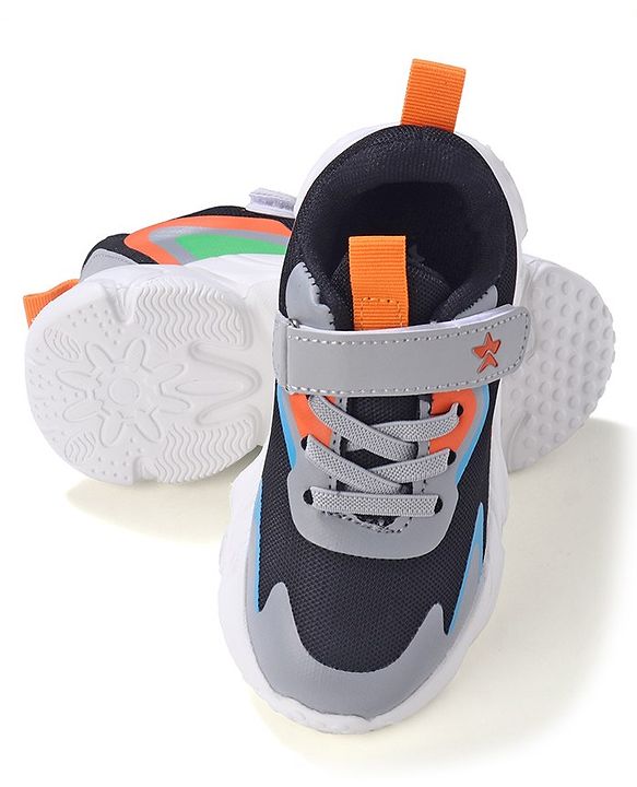 Cute Walk by Babyhug Sneakers Shoes  with Velcro Closure and Star Embroidery- Black & Beige