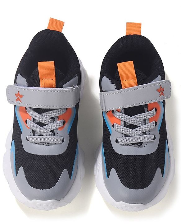 Cute Walk by Babyhug Sneakers Shoes  with Velcro Closure and Star Embroidery- Black & Beige