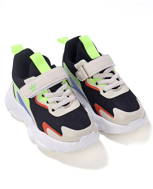 Cute Walk by Babyhug Sneakers Shoes  with Velcro Closure and Star Embroidery- Black & Beige