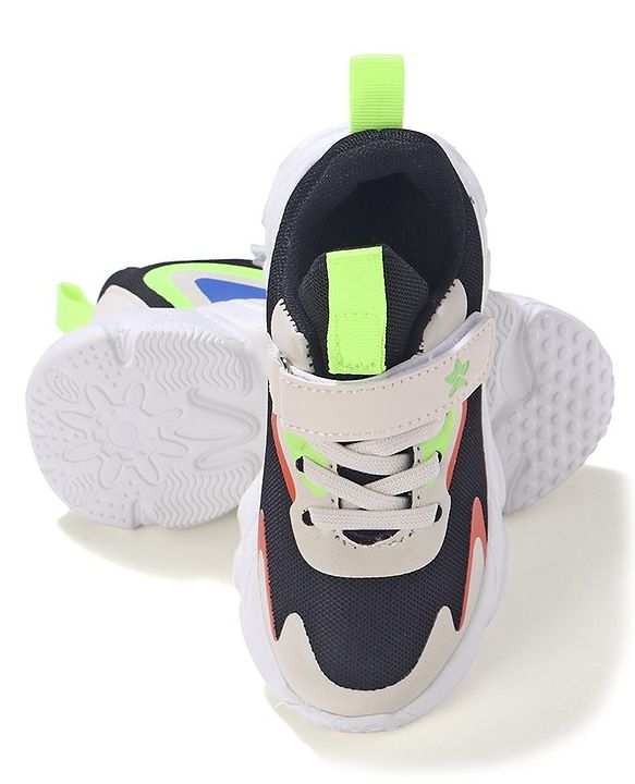 Cute Walk by Babyhug Sneakers Shoes  with Velcro Closure and Star Embroidery- Black & Beige