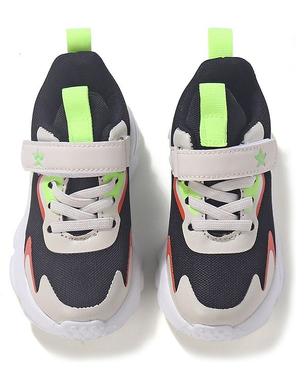 Cute Walk by Babyhug Sneakers Shoes  with Velcro Closure and Star Embroidery- Black & Beige