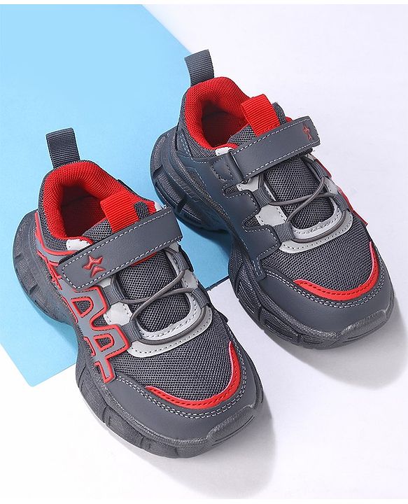 Cute Walk by Babyhug Sneakers Shoes with Velcro Closure & Alphabet Patch- Grey