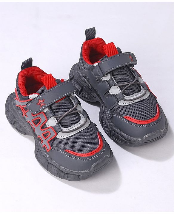 Cute Walk by Babyhug Sneakers Shoes with Velcro Closure & Alphabet Patch- Grey