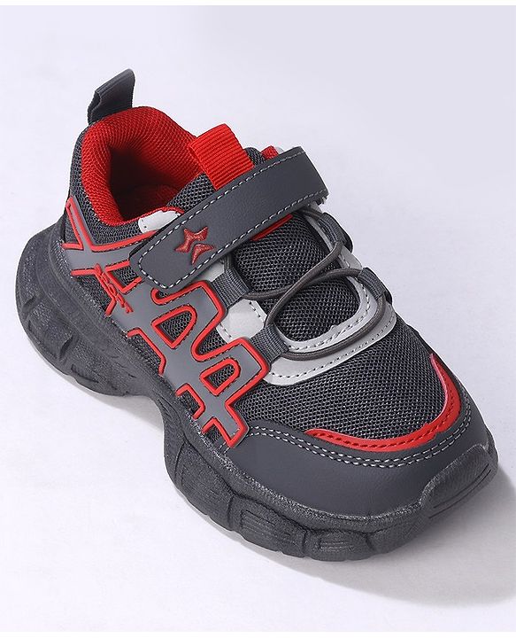 Cute Walk by Babyhug Sneakers Shoes with Velcro Closure & Alphabet Patch- Grey