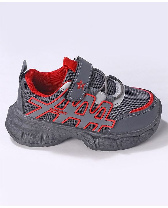 Cute Walk by Babyhug Sneakers Shoes with Velcro Closure & Alphabet Patch- Grey