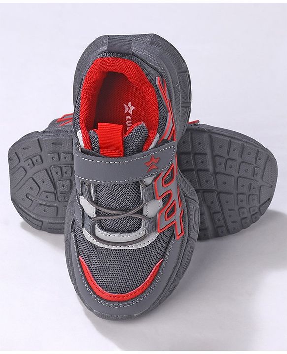Cute Walk by Babyhug Sneakers Shoes with Velcro Closure & Alphabet Patch- Grey