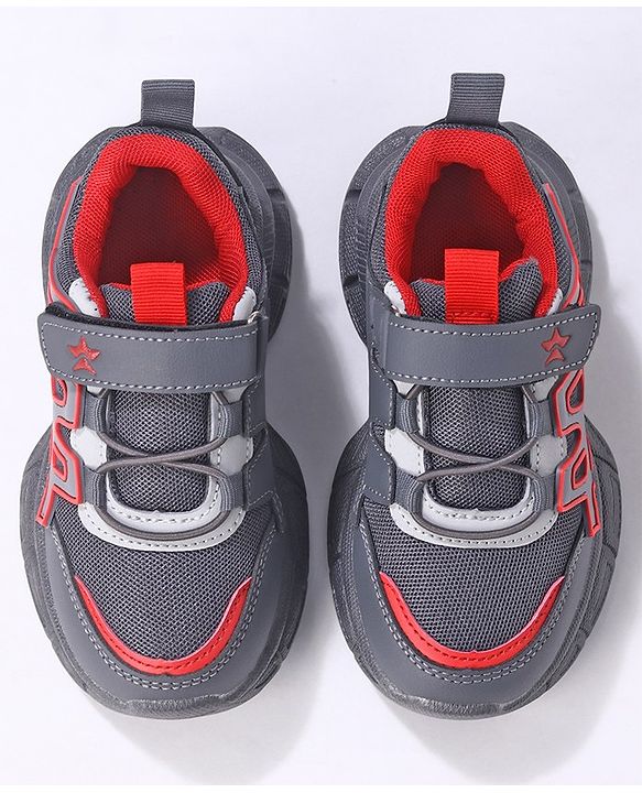Cute Walk by Babyhug Sneakers Shoes with Velcro Closure & Alphabet Patch- Grey