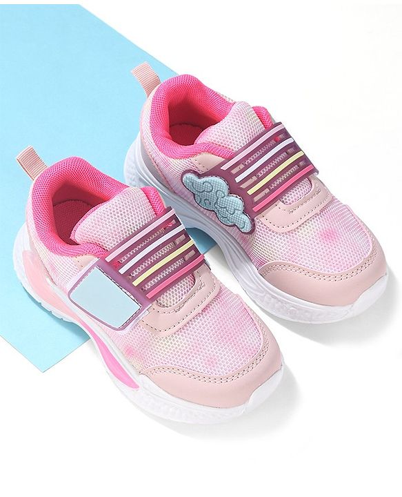 Cute Walk by Babyhug Sneakers Shoes with Velcro Closure & Cloud Patch- Pink