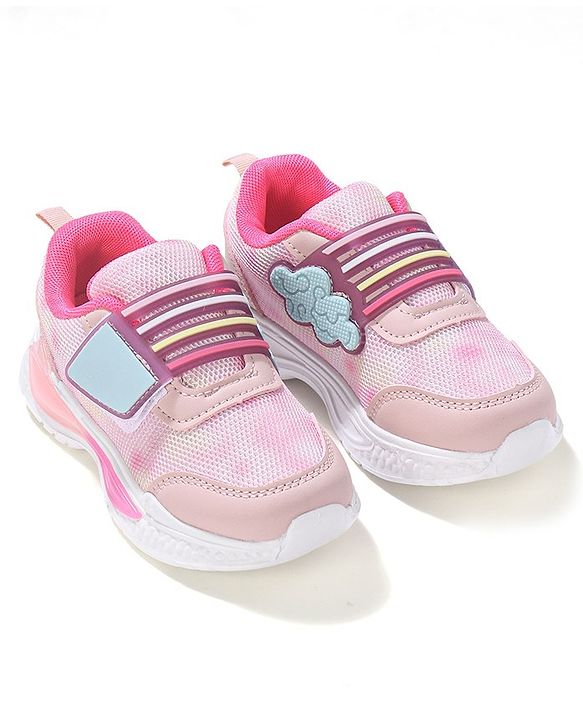 Cute Walk by Babyhug Sneakers Shoes with Velcro Closure & Cloud Patch- Pink