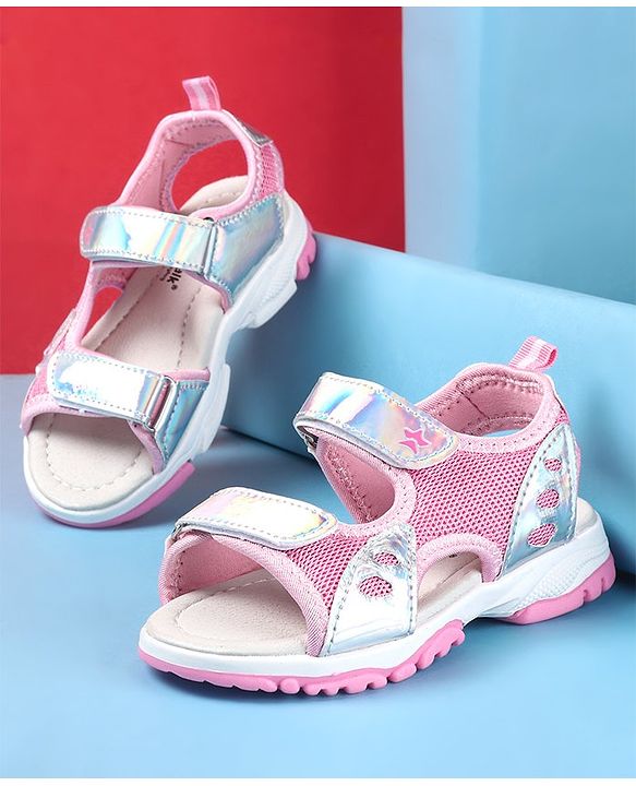 Cute Walk by Babyhug Slip On Sandals with Chrome Detailing & Velcro Closure - Pink
