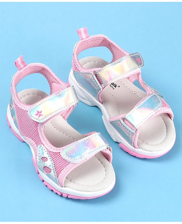 Cute Walk by Babyhug Slip On Sandals with Chrome Detailing & Velcro Closure - Pink